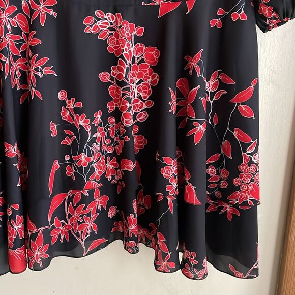 ALICE AND OLIVIA Moore Blouson-sleeve Floral Dress In Vivid Black - Picture 11 of 15